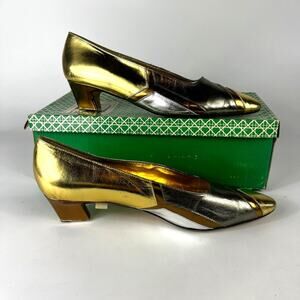 Vintage J Renee Womens Size 7N Pumps Heels Gold Silver Metallic Holiday Shoes